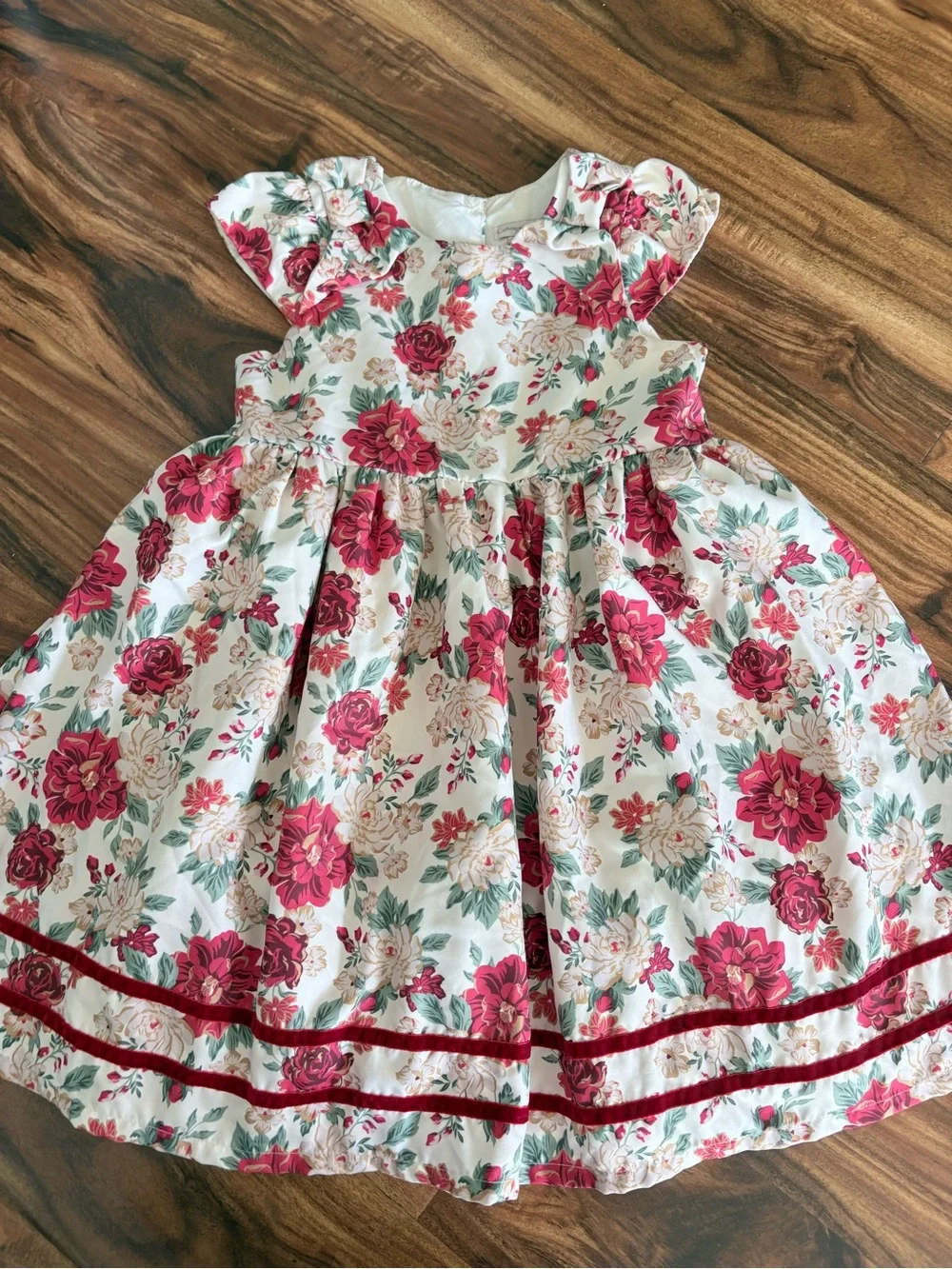 Catherine Malandrino Girls Holiday Floral Dress Size 8 Christmas Velvet Bow Trim